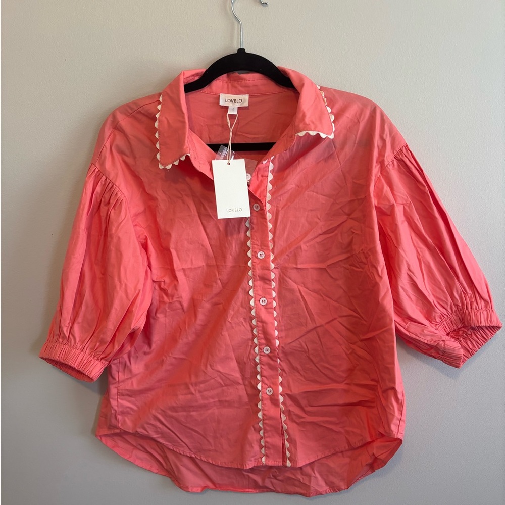 LoveLo Coral Pink Scalloped Button-Down Blouse
